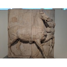Greek grave relief with Ethiopian groom and horse